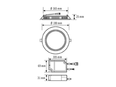 Ma�zeichnung ESYLUX ELSA 2 DL EO10298929 LED Downlight 3000K DALI