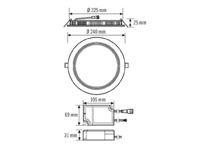 Ma�zeichnung ESYLUX ELSA 2 DL EO10298943 LED Downlight 3000K DALI
