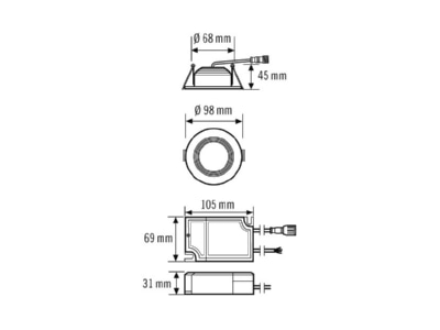 Ma�zeichnung ESYLUX ELSA 2 DL EO10298912 LED Downlight 4000K DALI