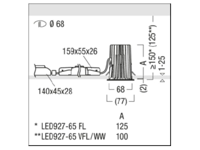 Ma�zeichnung Zumtobel DIAMO R68  60818826 LED Deckeneinbauleuchte DIAMO R68 60818826