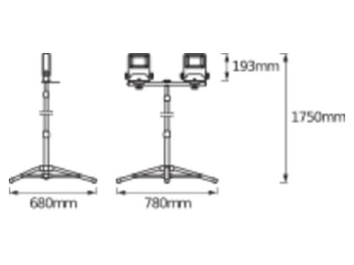 Dimensional drawing LEDVANCE LED WORK TRIPOD2X30W Building site luminaire