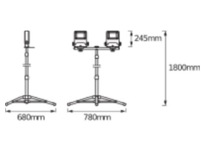 Dimensional drawing LEDVANCE LED WORK TRIPOD2X50W Building site luminaire