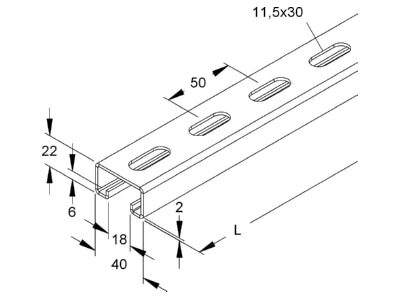Ma�zeichnung Niedax 2986 100 E3L Ankerschiene 40x22  C Profil