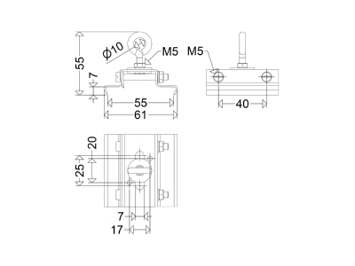 Dimensional drawing Schuch TRS 1000 S Mounting kit for luminaires