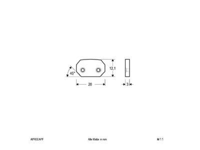 Dimensional drawing EVN APREEAPF Aluminum profile end plate including screws 