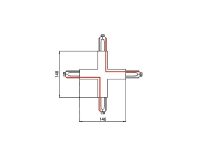 Dimensional drawing Brumberg 87130070 Coupler connector X shape for luminaires