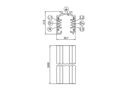 Mazeichnung Brumberg 87163250 3 Ph DALI Stromschiene 3m silber