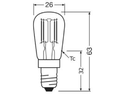 Dimensional drawing LEDVANCE SPC T265 1 6W2400E14 LED lamp Multi LED 220   240V E14 white