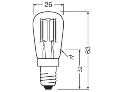 Ma�zeichnung LEDVANCE SPC T265 1 6W2400E14 LED Lampe E14 2400K SPC T26