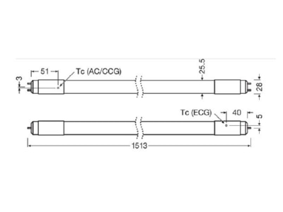 Ma�zeichnung Radium RL T8 58 865 G13 UN LED Tube T8 UN
