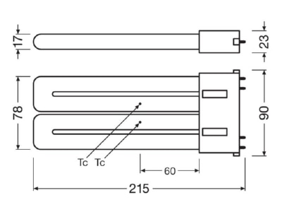 Ma�zeichnung Radium RL TWIN36 840 2G10EM LED Kompaktlampe