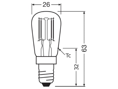 Dimensional drawing Ledvance LEDT26252 8W827E14P LED lamp Multi LED 220V E14