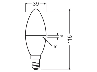 Ma�zeichnung Ledvance CLAS B 7 5W827FR E14 LED Kerzenlampe E14 827