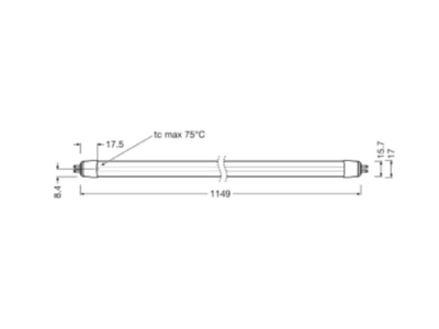 Ma�zeichnung Ledvance LED T  4099854015199 LED T5 Tube fuer ext  Treiber 830  1149mm