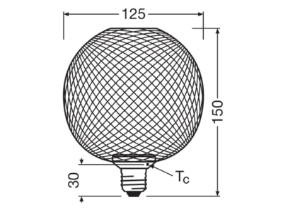 Dimensional drawing Ledvance DLF GB125BL 3 5W827F LED decorative lamp E27  827  black