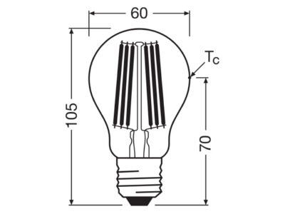 Dimensional drawing Ledvance LCA100FilEEAS7 2840C LED lamp E27 840  clear