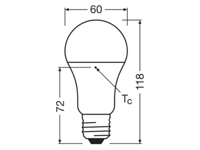Dimensional drawing Ledvance LCA100PCR14W840FR LED lamp E27 840  frosted
