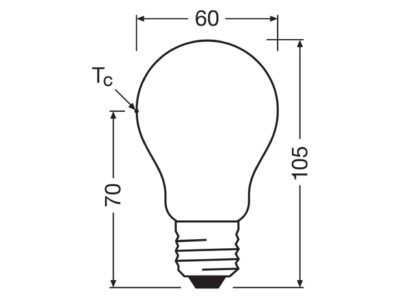 Dimensional drawing Ledvance LCA40FilDEEAS2 2827F LED lamp E27 827  frosted  dim 