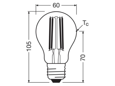Dimensional drawing Ledvance LCA60FilEEAS3 8840CL LED lamp E27 840  clear
