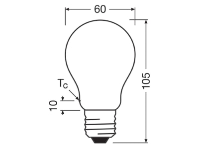Dimensional drawing Ledvance LCA75FilEEAS5W827FR LED lamp E27 827  frosted