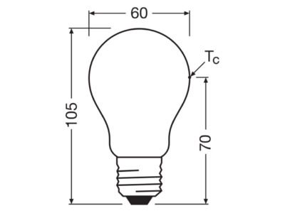 Dimensional drawing Ledvance LCA75FilEEAS5W840FR LED lamp E27 840  frosted