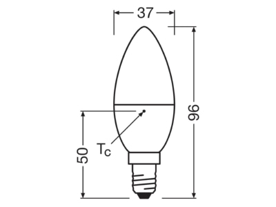 Dimensional drawing Ledvance LCB40PCR4 9W827FRE14 LED candle lamp E14 827  frosted