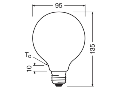 Dimensional drawing Ledvance LEDCl  4099854237010 LED globe lamp GB95 E27 827  frosted