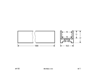 Dimensional drawing EVN APF 100 Cable duct for luminaires