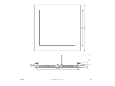 Ma�zeichnung EVN LP QW 223502 LED Einbau Panel ws 21W 3000K 225x225mm
