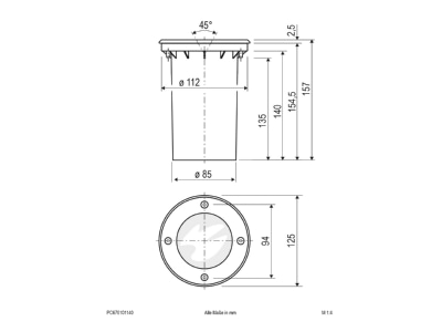 Mazeichnung EVN PC670101140 P LED Bodeneinbau rund   EDS Alu IP67