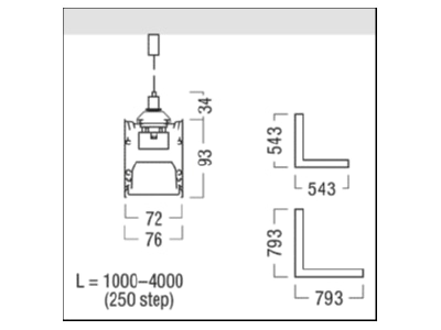Ma�zeichnung Zumtobel SLN2 C CL  42946494 Eck Kanal f LED Lichtlinie 840  schwarz SLN2 C CL 42946494