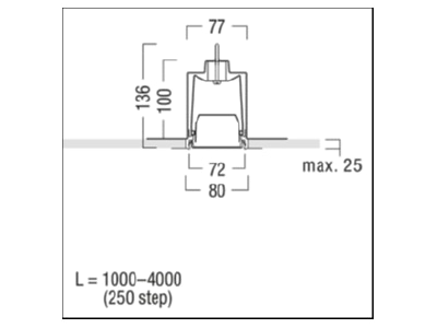 Dimensional drawing Zumtobel SLN2 C MRC L1500 WH Accessory for luminaires