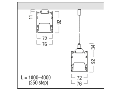 Dimensional drawing Zumtobel SLN2 C MSC L3750 SR Accessory for luminaires