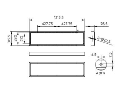 Dimensional drawing Philips Licht RC159Z SMB  75216099 Surface mounted housing for luminaires RC159Z SMB 75216099