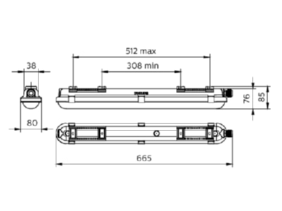 Ma�zeichnung Philips Licht WT120C G2  75427099 LED Feuchtraumleuchte 4000K WT120C G2 75427099