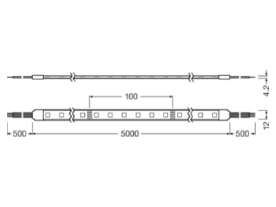 Dimensional drawing Ledvance LSVAL 500 RGB 5 IP65 Light ribbon  hose  strip 24V