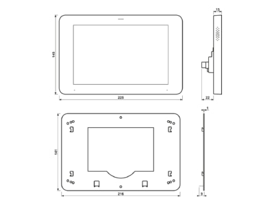 Mazeichnung 2 Jung SP 0081 U KNX Smart Panel 203mm 8