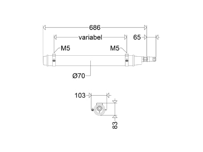 Ma�zeichnung Schuch 107 06L12 XR DIMD LED Rohrleuchte 4000K  IP68