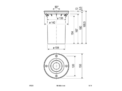 Mazeichnung EVN 678 235 eds Bodeneinbauleuchte 35W GU10 IP67