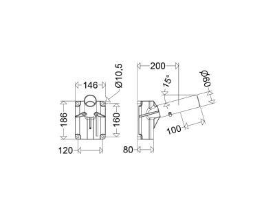 Dimensional drawing Schuch 4861 Supporting bracket for luminaires