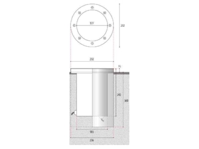 Dimensional drawing Wibre 4 0098 00 70 In ground luminaire metal halide lamp