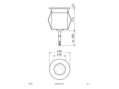 Mazeichnung EVN 652 120 LED Bodeneinbauleuchte eds 230V 2W ww