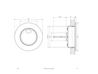Ma�zeichnung EVN P20302 ws P LED Wandeinbauleuchte IP54 700mA 2W 3000K