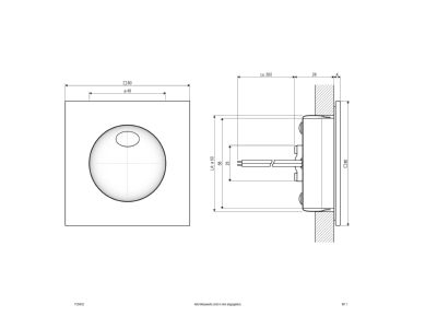 Mazeichnung EVN P20402 ws P LED Wandeinbauleuchte IP54 700mA 2W 3000K