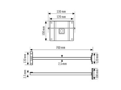 Dimensional drawing ESYLUX FL WALL ARM 700 WH Supporting bracket for luminaires Wall Arm 700 WH