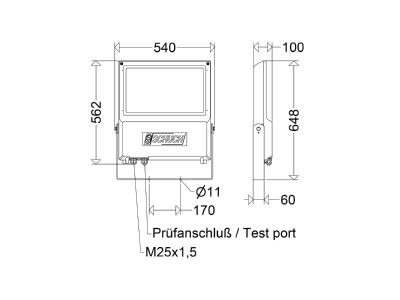 Dimensional drawing Schuch nD8800 6403TB Explosion proof luminaire fixed mounting