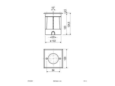 Mazeichnung EVN 679435EV Bodeneinbauleuchte quadr  IP67 GU10 35W 230V