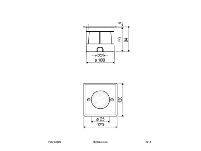 Mazeichnung EVN PC67103402N LED Bodeneinbauleuchte 3000K IP67 alu