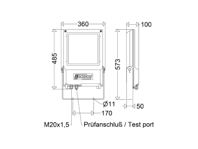 Dimensional drawing Schuch nD8700 4803T Explosion proof luminaire fixed mounting