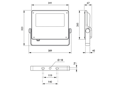 Dimensional drawing Philips Licht BVP125LED120 4S 730S Downlight spot floodlight 40x101W